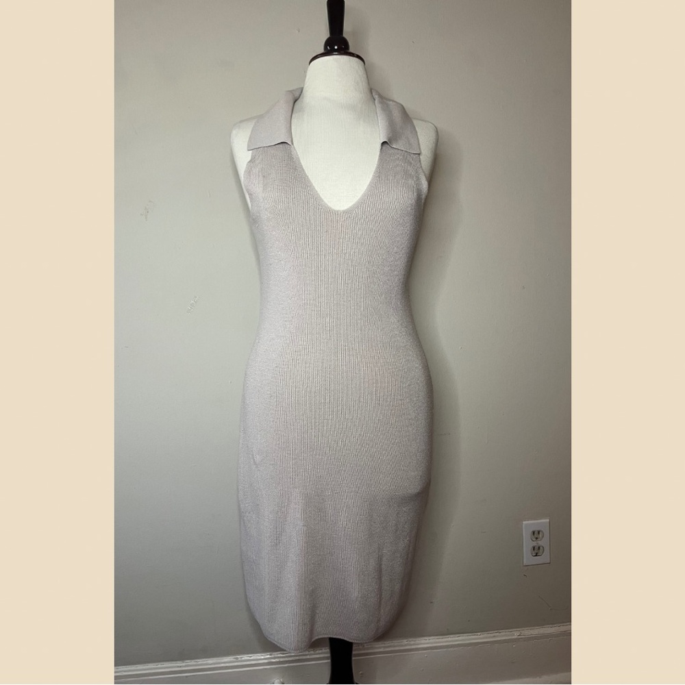 Cream Ribbed Knit Bodycon Midi Dress